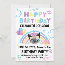 Siamese Cat Birthday Party Invitation White