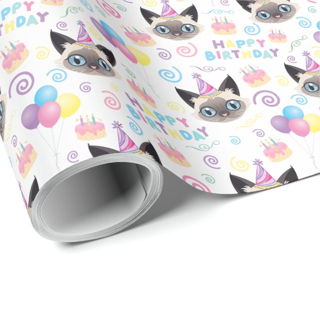 Siamese Cat Birthday Wrapping Paper (Roll Corner)