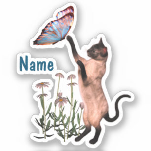 Siamese Cat Blue Butterfly Cute Personalized 