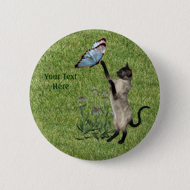 Siamese Cat Butterfly Button (Front)