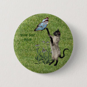 Siamese Cat Butterfly Button