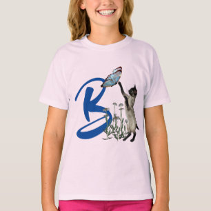 Siamese Cat Butterfly Cute Monogram Initial B  T-Shirt