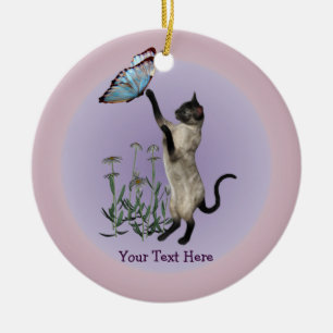 Siamese Cat Butterfly Daisies Personalised Ornamen Ceramic Tree Decoration