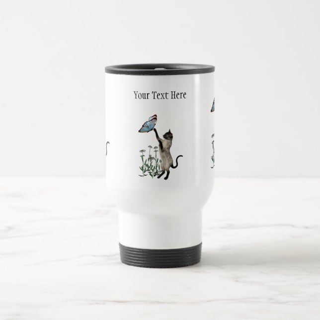 Siamese Cat Butterfly Daisies Travel Mug (Center)