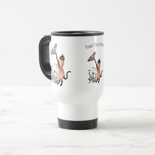 Siamese Cat Butterfly Daisy Personalised  Travel Mug (Front Left)