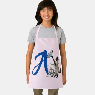 Siamese Cat Butterfly Monogram Initial A Apron