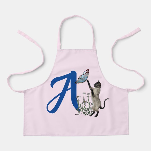 Siamese Cat Butterfly Monogram Initial A   Apron (Front)