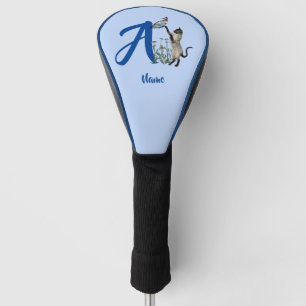 Siamese Cat Butterfly Monogram Initial A Golf Head Cover