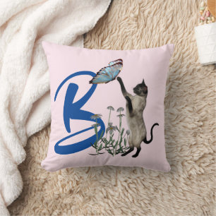 Siamese Cat Butterfly Monogram Initial B Cushion
