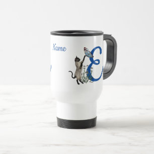Siamese Cat Butterfly Monogram Initial E Name Travel Mug