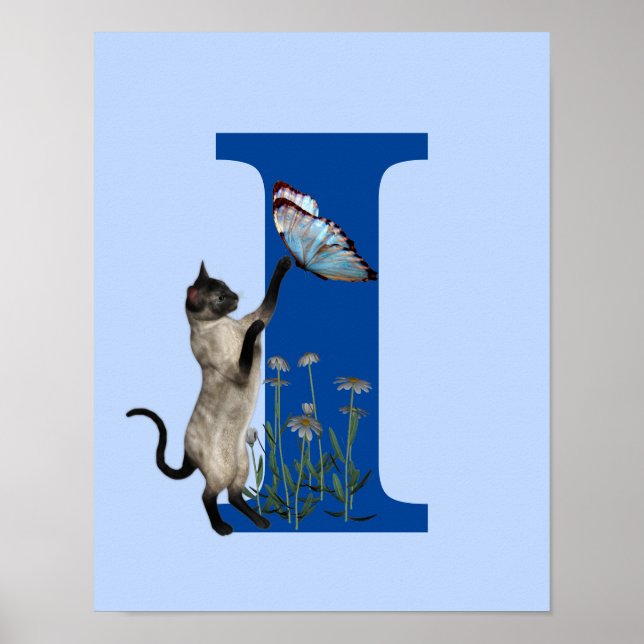 Siamese Cat Butterfly Monogram Initial I Poster (Front)