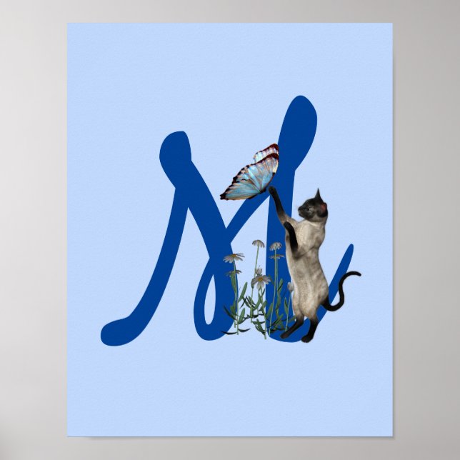 Siamese Cat Butterfly Monogram Initial M Poster (Front)