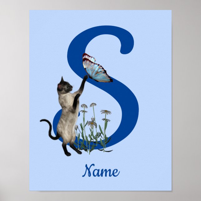 Siamese Cat Butterfly Monogram Initial S Your Name Poster (Front)