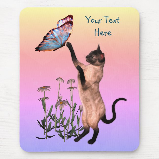 Siamese Cat Butterfly Personalised Mouse Pad (Front)