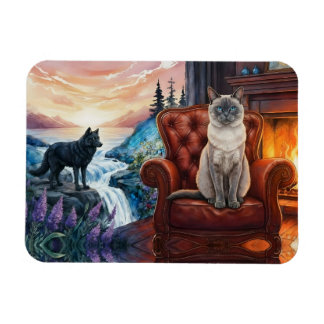 Siamese cat by Fireplace, wolf Mural Magnet