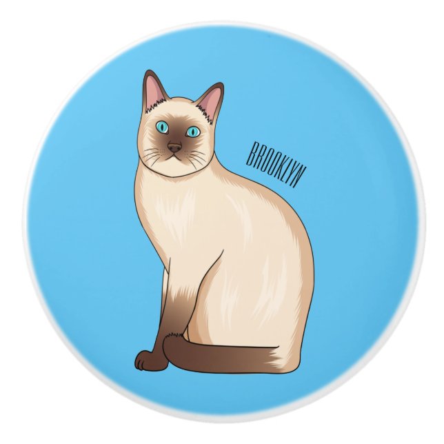 Siamese cat cartoon illustration  ceramic knob (Front)