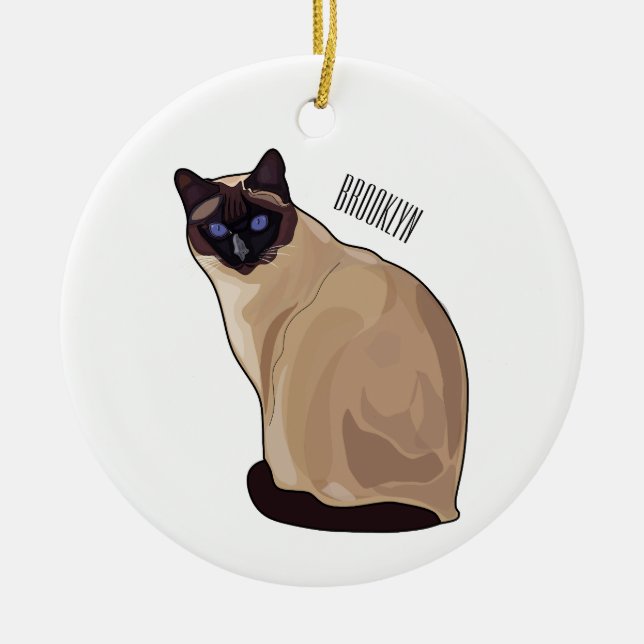 Siamese cat cartoon illustration  ceramic tree decoration (Front)