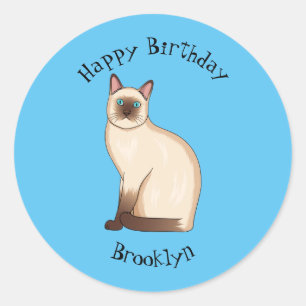Siamese cat cartoon illustration  classic round sticker