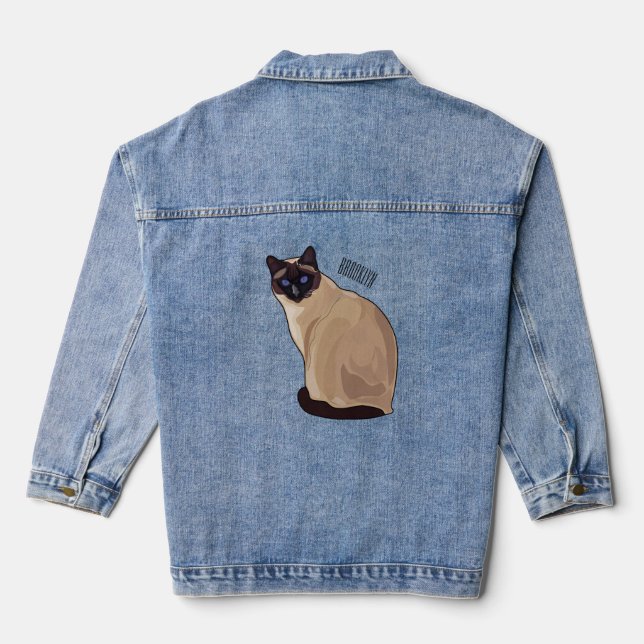 Siamese cat cartoon illustration  denim jacket (Back)