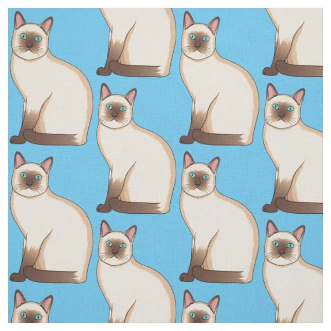 Siamese cat cartoon illustration fabric (Swatch)