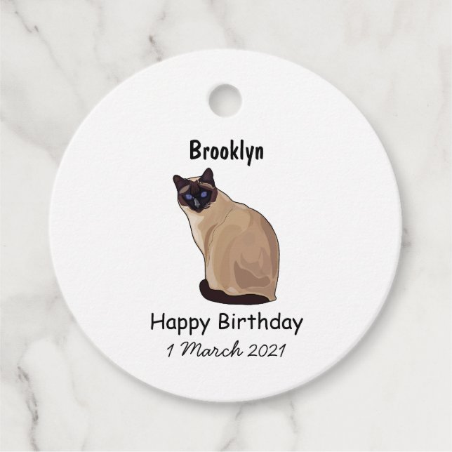 Siamese cat cartoon illustration favour tags (Front)