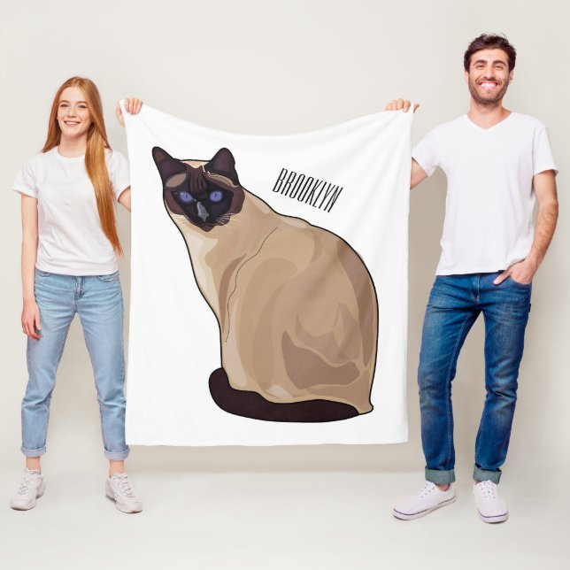Siamese cat cartoon illustration  fleece blanket (In Situ)