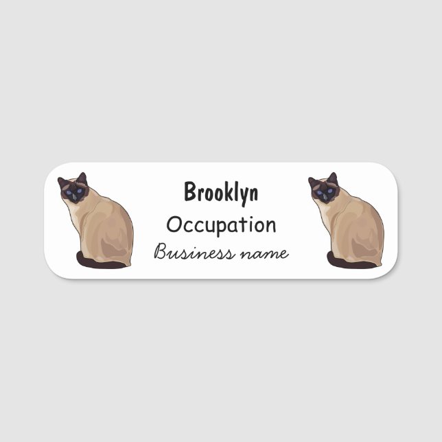 Siamese cat cartoon illustration name tag (Front)