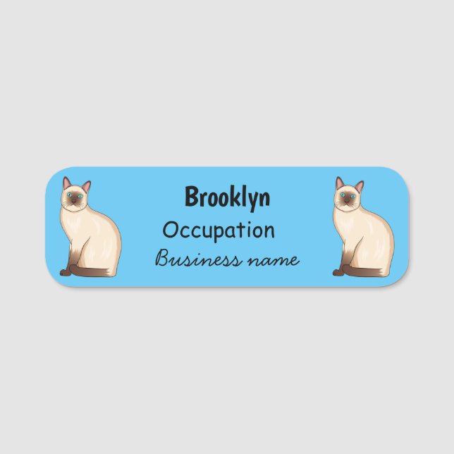 Siamese cat cartoon illustration  name tag (Front)