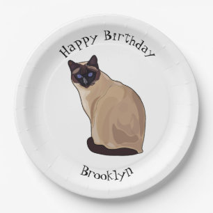 Siamese cat cartoon illustration paper plate