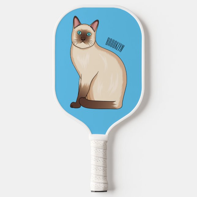 Siamese cat cartoon illustration  pickleball paddle (Front)