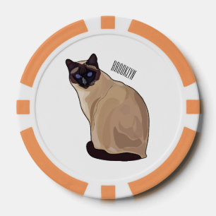 Siamese cat cartoon illustration poker chips