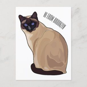 Siamese cat cartoon illustration  postcard