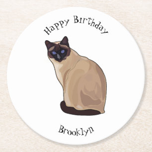Siamese cat cartoon illustration round paper coaster