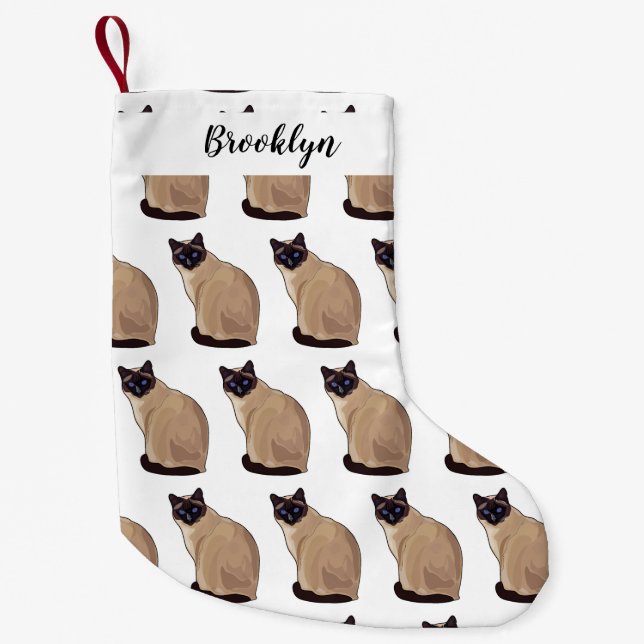 Siamese cat cartoon illustration small christmas stocking (Front)