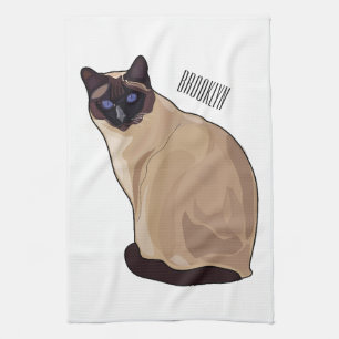 Siamese cat cartoon illustration tea towel