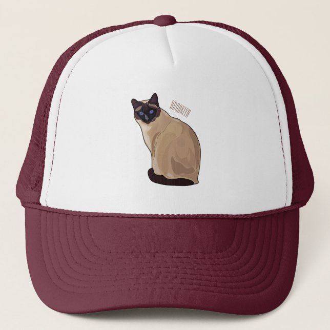 Siamese cat cartoon illustration  trucker hat (Front)