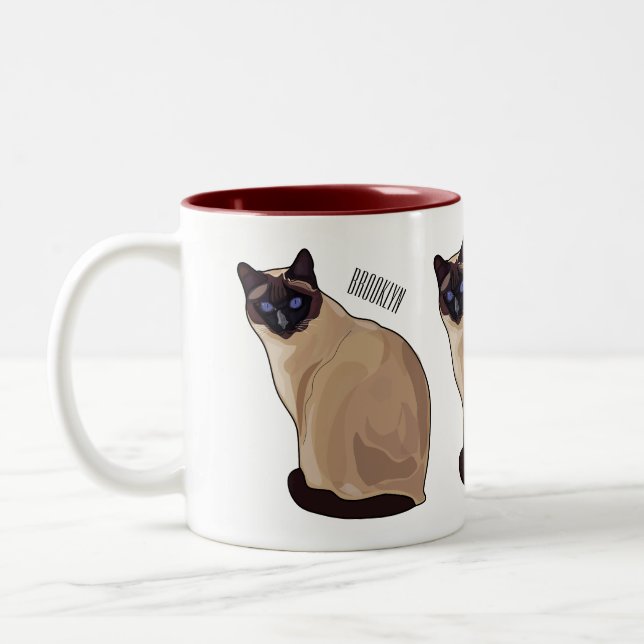 Siamese cat cartoon illustration  Two-Tone coffee mug (Left)