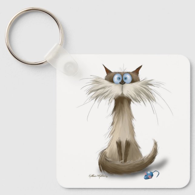 Siamese Cat Cartoon Key Ring (Front)