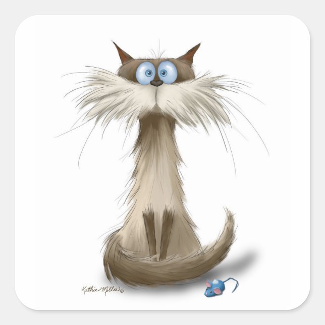 Siamese Cat Cartoon Square Sticker (Front)