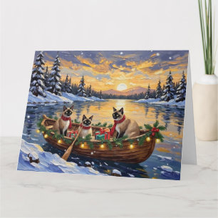 Siamese Cat Christmas Boat Holiday Card