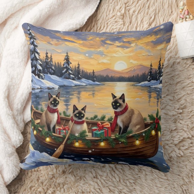 Siamese Cat Christmas Boat Holiday Cushion (Blanket)