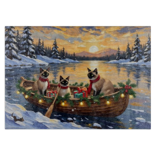 Siamese Cat Christmas Boat Holiday Cutting Board