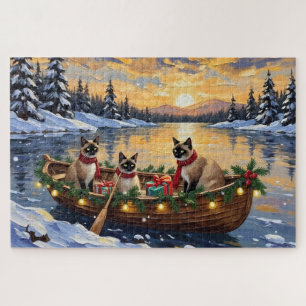 Siamese Cat Christmas Boat Holiday Jigsaw Puzzle