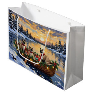 Siamese Cat Christmas Boat Holiday Large Gift Bag
