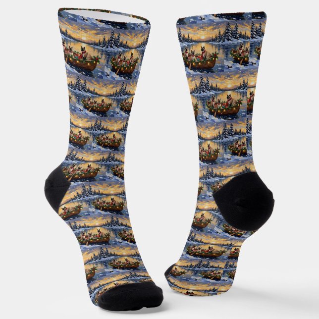 Siamese Cat Christmas Boat Holiday Socks (Angled)