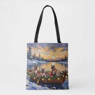 Siamese Cat Christmas Boat Holiday Tote Bag