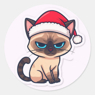 Siamese cat christmas classic round sticker