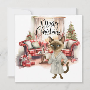 Siamese Cat Christmas Cleaning in the house Holiday Card