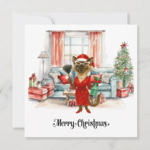 Siamese Cat Christmas Cleaning in the house Holiday Card