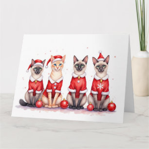 Siamese Cat Christmas Dress Santa Hat Card